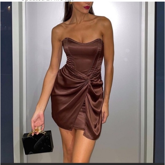 Zara Dresses Zara Tik Tok Famous Brown Strapless Satin Mini Dress